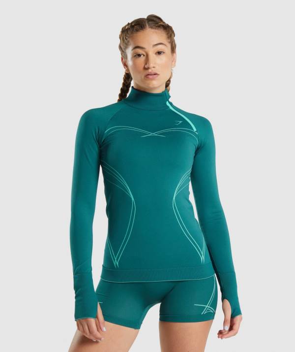 Damske Pulovre Gymshark Apex Seamless 1/4 Zip Tyrkysové | XG7280491